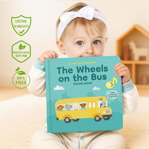 The Wheels on The Bus Musical Book for Toddler– Rechargeable Baby Sound Book with 6 Songs, Interactive Singing Nursery Rhyme Board Books for Toddlers 0-3 Years Old, Musical Bus Toy for Early Learning in Saudi Arabia