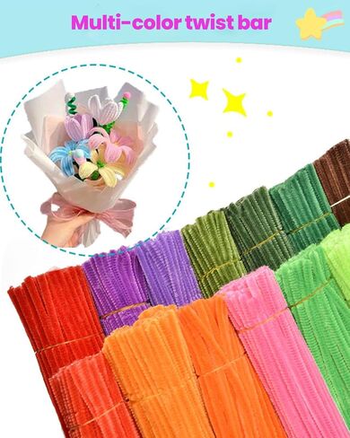 100 Pcs Christmas Pipe Cleaners - 20 Colors Rainbow Chenille Stems, 12-Inch Fuzzy Sticks Fabric Ribbons for Crafts, DIY Art Projects, Activities, and Holiday Decorations in Saudi Arabia