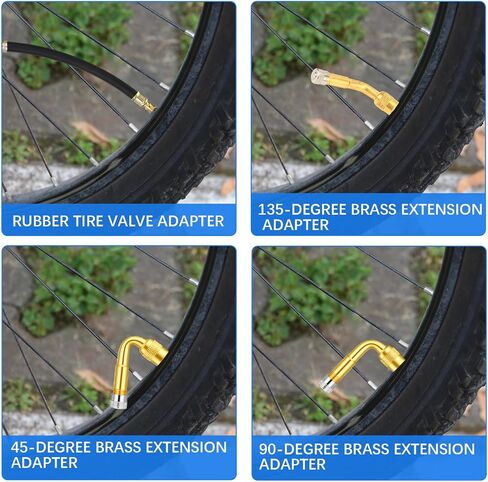 Lusofie 5 Pack Tire Valve Extender Includes 2pcs 8.25 Inch Flexible Tire Valve Extender and 3pcs Brass 45 90 135 Degree Tires Valves Stem Extension Adaptor for RV Cars Motorcycle Truck Bike Scooter in Saudi Arabia