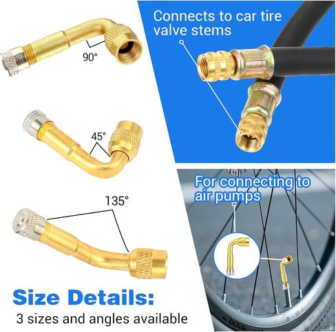 Lusofie 5 Pack Tire Valve Extender Includes 2pcs 8.25 Inch Flexible Tire Valve Extender and 3pcs Brass 45 90 135 Degree Tires Valves Stem Extension Adaptor for RV Cars Motorcycle Truck Bike Scooter in Saudi Arabia