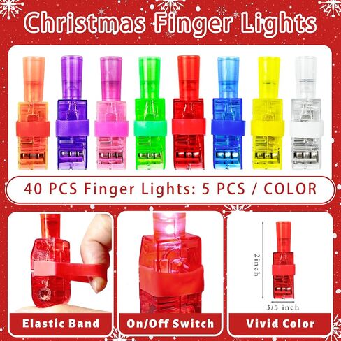 Christmas Party Favors, 40 Finger Lights Stocking Goodie Bag Stuffers for Kids Light Up Christmas Toys Classroom Prizes Gifts for Students Bulk Xmas Party Favors Treats Supplies in Saudi Arabia