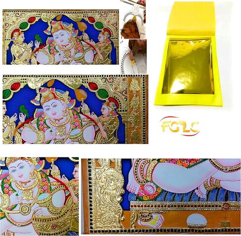 Tanjore Painting Gold Foils 6x4 inches Big Size Booklet 25 Gold Leaf foils Sheets for Thanjavur Painting Tanjore Painting Kundan Works Mysore Painting Arts Crafts Decoration Calligraphy Mandir Frames in Kuwait