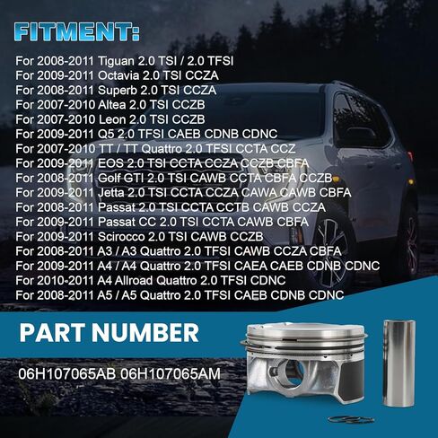 مجموعة حلقات المكبس 4 قطع Φ21mm 06H107065AM لمحرك 2.0T - متوافقة مع Passat Tiguan GTI Jetta TT A3 A4 Q5 2.0L مجموعة ملحقات حلقات المكبس البديلة للسيارات in Saudi Arabia