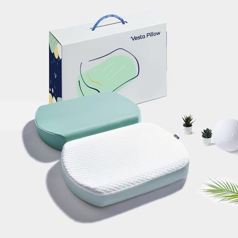 Vesta MintZen Silicone Foam Pillow, Wave Shape for Shoulder & Neck Support, Ideal for Back, Stomach, and Combo Sleepers, Washable Cooling Cover, Medium Profile (3-3.5" Height) in Saudi Arabia
