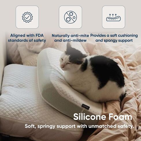 Vesta MintZen Silicone Foam Pillow, Wave Shape for Shoulder & Neck Support, Ideal for Back, Stomach, and Combo Sleepers, Washable Cooling Cover, Medium Profile (3-3.5" Height) in Saudi Arabia