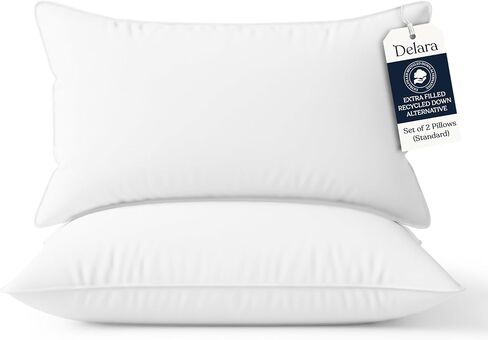 Delara Pillows for Sleeping Set of 2 Bed Pillows, Organic Cotton 300TC Shell, Recycled Down Alternative Fill, Supportive for Back and Side Sleepers, Hypoallergenic & Breathable (Standard 20"X28") in Saudi Arabia