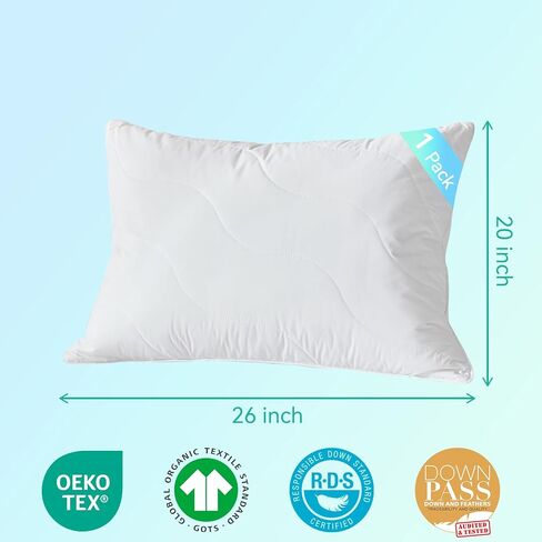 Three Geese White Goose Feather Down Pillows Queen Size Set of 1-100% Cotton, Medium Firm,Soft Support in Saudi Arabia