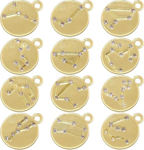 12 Zodiac Signs Line Pattern Pendant Gold - Plated Brass Hip Hop Personalised Pendant DIY Jewellery Accessories Vd1650 in Saudi Arabia