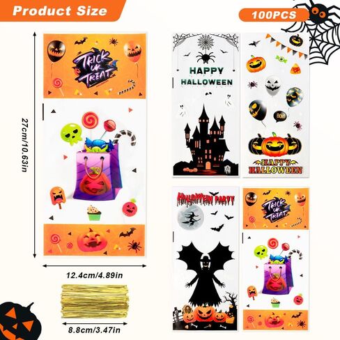 BOEIAC Thanksgiving Treat Bags,100 Pcs Thanksgiving Fall Cellophane Treat Bags, Plastic Autumn Maple Leaves Pumpkin Candy Goodie Bags with Twist Ties for Thanksgiving Fall Theme Party Favor in Kuwait