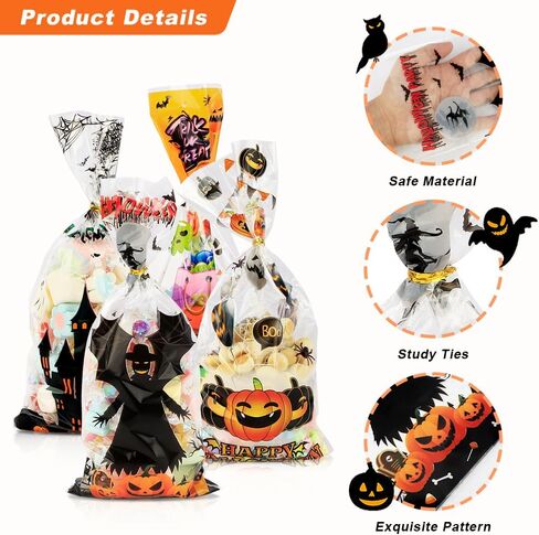 BOEIAC Thanksgiving Treat Bags,100 Pcs Thanksgiving Fall Cellophane Treat Bags, Plastic Autumn Maple Leaves Pumpkin Candy Goodie Bags with Twist Ties for Thanksgiving Fall Theme Party Favor in Kuwait