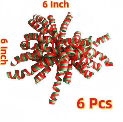 6 Pcs Red and Green Christmas Curly Ribbon Bows 6 Inch Gift Bow Self Adhesive Gift Wrapping Bow for Presents, Wine Bottle, Treat Bags, Birthday, Wedding Party Favors (rea and Green) in Saudi Arabia