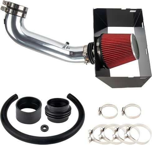 طقم نظام دخول الهواء البارد مقاس 3.5 بوصة من KAX + درع حراري متوافق مع 2011-2018 1500 5.7L، 2019-2023 1500 Classic 5.7L، 2009-2010 Ram 1500 5.7L، 2013-2018 2500/3500 5.7L، أحمر in Kuwait