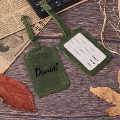 Personalized Leather Luggage Tags for Suitcases, Handmade Travel Essentials Luggage Tag, Olive (4.3 x 2.75 inches) in Saudi Arabia