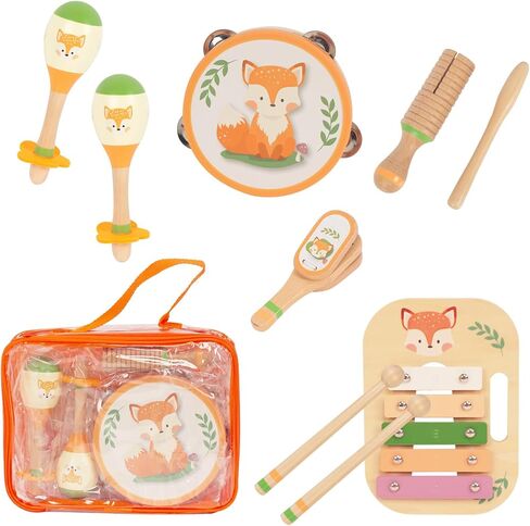 Wooden Musical Instruments Set for Toddlers, Natural Wood Percussion Instruments Xylophone Gift Set for Girls Boys Kids ,Preschool Educational Musical Toys with Storage Bag (Orange Set) in Saudi Arabia