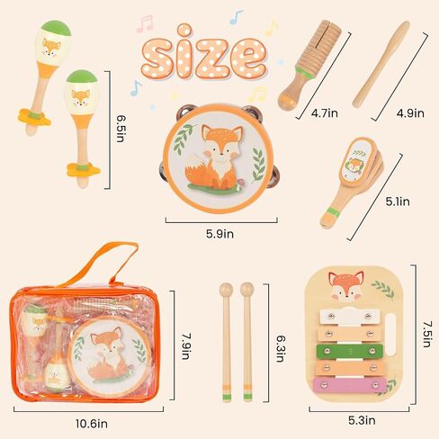 Wooden Musical Instruments Set for Toddlers, Natural Wood Percussion Instruments Xylophone Gift Set for Girls Boys Kids ,Preschool Educational Musical Toys with Storage Bag (Orange Set) in Saudi Arabia