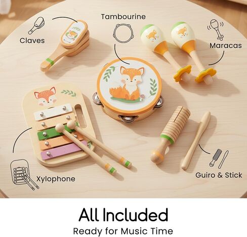 Wooden Musical Instruments Set for Toddlers, Natural Wood Percussion Instruments Xylophone Gift Set for Girls Boys Kids ,Preschool Educational Musical Toys with Storage Bag (Orange Set) in Saudi Arabia
