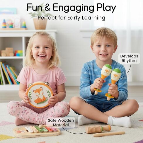 Wooden Musical Instruments Set for Toddlers, Natural Wood Percussion Instruments Xylophone Gift Set for Girls Boys Kids ,Preschool Educational Musical Toys with Storage Bag (Orange Set) in Saudi Arabia