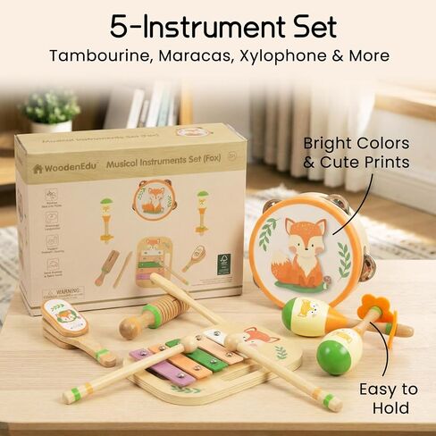 Wooden Musical Instruments Set for Toddlers, Natural Wood Percussion Instruments Xylophone Gift Set for Girls Boys Kids ,Preschool Educational Musical Toys with Storage Bag (Orange Set) in Saudi Arabia