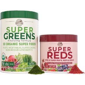 COUNTRY FARMS Essential Pack, Super Greens Powder and Super Reds, Packed with 50 Organic Super Foods and 40 Super Fruits, Natural Energy, Bloating Support, Unflavored & Berry Flavor, 17.7 oz, 2 Pack