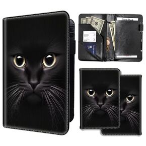 Server Books for Waitress,PU Leather Waiter Book Server Wallet with Zipper Pocket,Cute Waitress Book&Waitstaff Organizer with Money Pocket Fit Server Apron,Big Cat Eyes