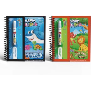Emobii Water Doodle Book 2 Pack Underwater & Safari Drawing Book for Kids