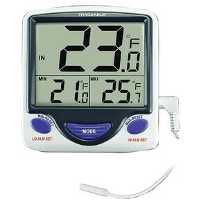 Digi-Sense Traceable Jumbo Fridge/Freezer Digital Thermometer with Calibration; Wire Probe