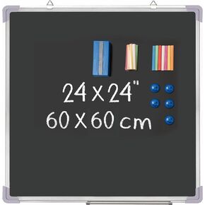 Chalkboard Set - Framed Black Board 24 x 18 inch with 1 Magnetic Eraser, 14 Chalk Sticks (7 Colors) and 2 Magnets - Small Wall Hanging Blackboard with Frame for Home, Kitchen and Kids (24x18)