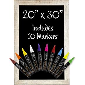 Rustic White Magnetic Wall Chalkboard Sign: Includes 10 Liquid Chalk Markers 20"x30" Wooden Hanging Chalk Sign for Kitchen Wall Decor, Restaurant Menu Board and Wedding Sign / Hangs in Both Directions