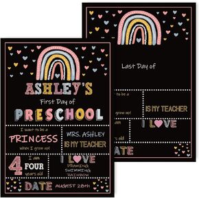 Whaline First and Last Day of School Chalkboard Double-Sided Boho Rainbow Back to School Board Sign Reusable Erasable Cute Rainbow Photo Prop for Students from Pre-K to College, 13.8 x 9.8inch