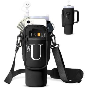 dabria الأولي a-z حقيبة زجاجة المياه مع جيب الهاتف لستانلي 40 أوقية بهلوان النيوبرين زجاجة ماء الحقيبة حامل مع حزام قابل للتعديل بولوس مع غطاء القش وحلقة تسلق لملحقات كأس ستانلي in Kuwait