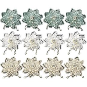 12 PCS Lace Flower Embroidered Applique,Three-Dimensional Lace Patches for Wedding Dress DIY Wedding Dress Bridal Headwear Accessories,White+Beige+Green