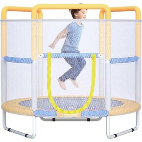 55" Trampoline for kids with Enclosure Net, 2024 Upgraded Toddler Trampoline Indoor with Soft Bar, 5 ft Mini Trampoline Indoor Outdoor,Max Load 300lbs,Fitness Recreational Trampoline for Baby Boy Girl