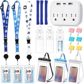 Fulmoon 22 Pcs Carnival Essentials Cruise Accessories Kit Include Cruise Luggage Tags Holder Cruise Lanyards for Ship Card Magnetic Hook Waterproof Phone Bag Towel Band and Power Strip (Classic Color)