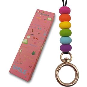 Cute Silicone Beaded Teacher Lanyard Necklace Key Lanyard Keychain Id Holder Teacher Lanyards for Id Badges and Keys for Women Employees Students (Cute Lanyard-03)