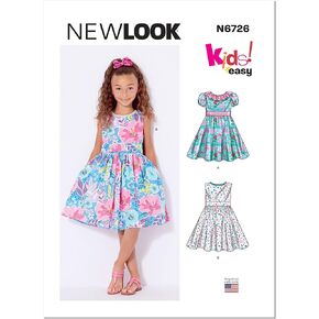 New Look Easy Toddlers' and Children's Dress Sewing Pattern Kit, Code N6726, Sizes 1/2-1-2-3-4-5-6-7-8, Multicolor