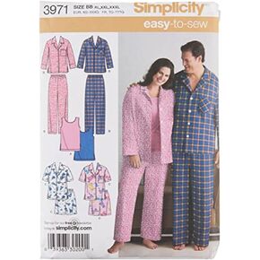 Simplicity Easy To Sew Men and Women's Matching Pajamas Sewing Patterns, Sizes S-L