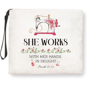 Quilting Gifts for Women, Quilters Gifts for Women-She Works with Her Hands - Sewing Gifts for Sewing Lovers, Seamstress Gifts Makup Bag, Gift for Sewer, Quilters for Birthday Christmas Gift Ideas