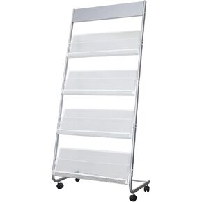 Yinghao Floor-Standing Magazine Rack, 4-Layer Iron Wheeled Newspaper Rack, Suitable for the Display of Brochures or Documents in Exhibitions, Shopping Malls, Hospitals, Offices (Silver) in Saudi Arabia
