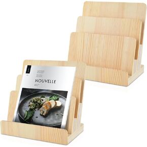 DOSTATNI 2 Pieces 3 Tier Pine Wood Brochure Holder 8.5 x 11 Pamphlet Holder Flyer Holder Literature Organizer Magazine Stand Magazine Rack Greeting Card Display Stand for Desk Magazine Menu