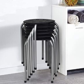 Hysache Plastic Stackable Stools Set of 6, 17.5" Multipurpose Stool Chairs w/Metal Frame, X-Shape Connection, Non-Slip Feet, Backless School Classroom Nesting Stool for Students Child Kids (Black)