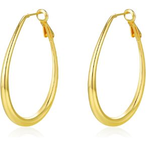 Lightweight Oval Hoop Earrings for Women - 14K Gold Plated, Rose Gold Plated and Sterling Silver Plated Large Oblong Hoop Earrings for Women Girls Statement Jewelry Gift