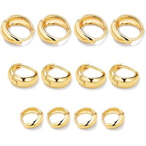 KISS WIFE 6 Pairs Small Hoop Earrings for Women, 14K Gold Plated Simple Dainty Huggie Hoop Earrings Set Lightweight Hypoallergenic Trendy Jewelry Gifts for Girls 10mm/12mm/14mm