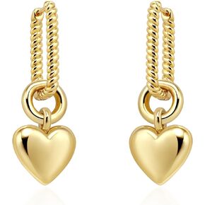 Gold Huggie Hoop Earrings for Women, 14K Gold Plated Heart Earrings Dangle Drop Small Boho Heart Hoop Earrings Handmade Hypoallergenic Jewelry Gift