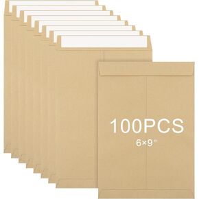100 Pack 6 X 9 Inches Catalog Envelopes, Kraft Catalog Mailing Envelopes, Self Seal Manila Envelopes for Mailing, Storage, Office, Invitation, Home
