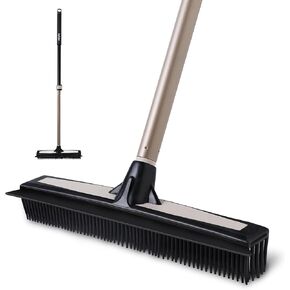 Eyliden Carpet Brush with Squeegee, 2 in 1 Carpet Rake for Pet Hair Removal, Telescopic Handle Rubber Broom Effective Dog and Cat Hair Remover, Cleaning Rake for Carpet Pet Hair