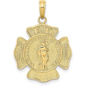 Jewelry Stores Network 10k Yellow Gold Firemans Badge Pendant With Saint Florian Protector Of Firefighters Words 22 mm x 19 mm