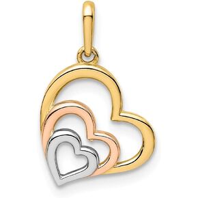 Solid 14k Yellow Gold Two Toned 3 Hearts Pendant Charm