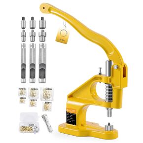 FoundGo Grommet Tool Kit 3 Dies Heavy Duty Grommet Press Machine, Grommets Punch Tool Kit for Poly Canvas Vinyl Tarps/Leather/Shoes/Cloths,with 3 Dies 1/4" 3/8" 1/2"& 1500 Pairs Grommets