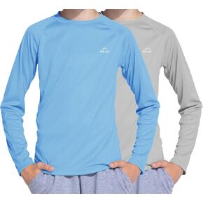 Willit Boy's UPF 50+ Sun Protection Shirt Rash Guard Long Sleeve Swim Shirts Youth SPF Fishing Quick Dry Shirt Gray/Blue XL