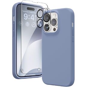 GONEZ for iPhone 14 Pro Case, Compatible with Magsafe, with 2X Screen Protector + 2X Camera Lens Protector, Soft Anti-Scratch Microfiber Lining, Shockproof Liquid Silicone Phone Cover, Stone
